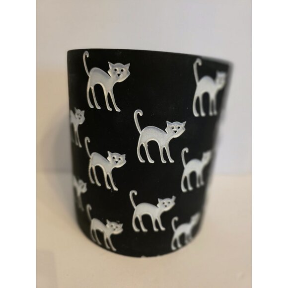 Black Utensil Crock With White Cat Design 6.5" Tall Utensil Crock Halloween Ston - Picture 1 of 6
